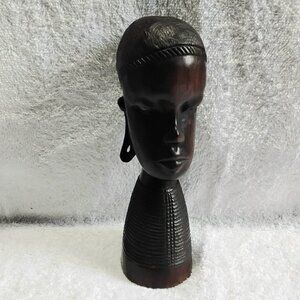 Rare Antique 9 1/2" Handcrafted of Rare Ebony Bust of an African Tribes Woman!!